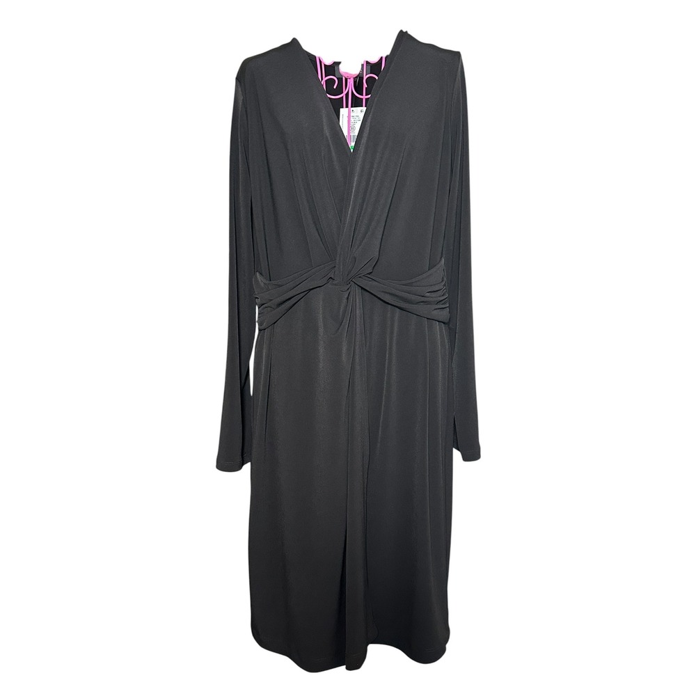 Karen Kane Electric Feel Twist Front Dress Black Long Sleeve V-Neck Size L NEW‎